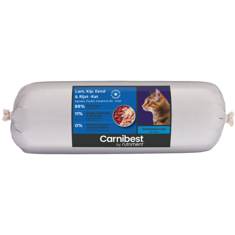 Carnibest Kat Lam, Kip, Eend & Rijst – 500g Complete Diepvriesrol Carnibest Kat Lam, Kip, Eend & Rijst – 500g Complete Diepvriesrol