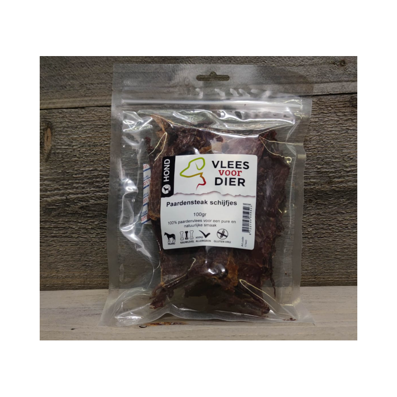 Paardensteak schijfjes 100 g — eiwitrijk & hypoallergeen hondensnack Paardensteak schijfjes 100 g — eiwitrijk & hypoallergeen hondensnack