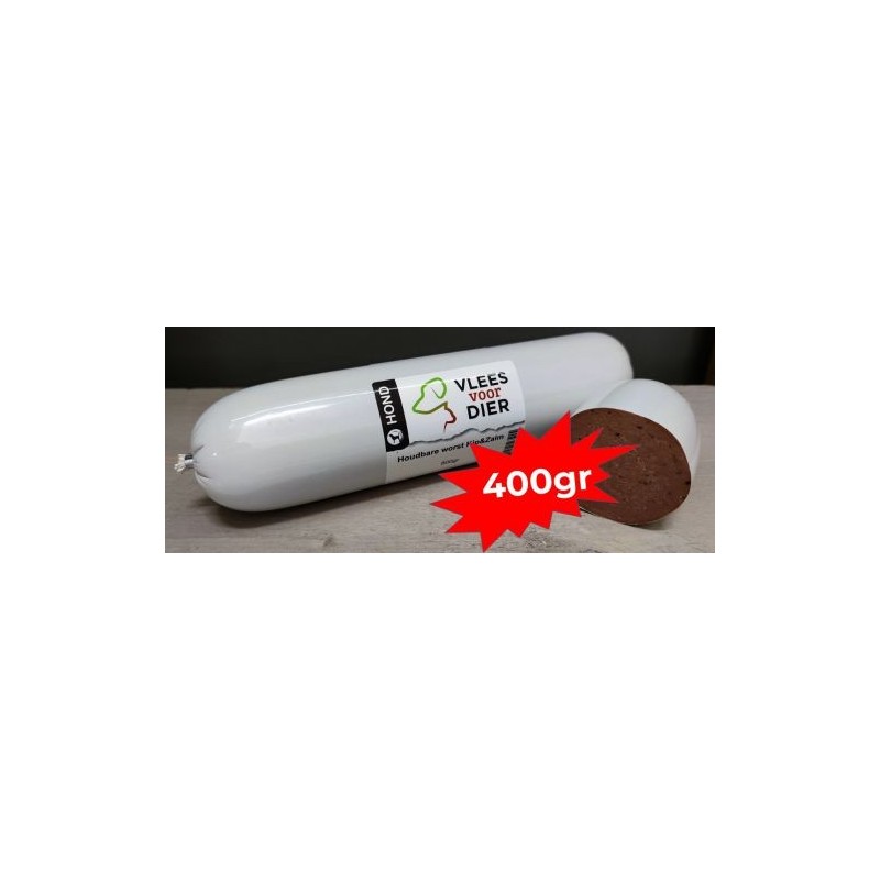 Vlees voor Dier LAM - houdbare worst 400gr Vlees voor Dier LAM - houdbare worst 400gr
