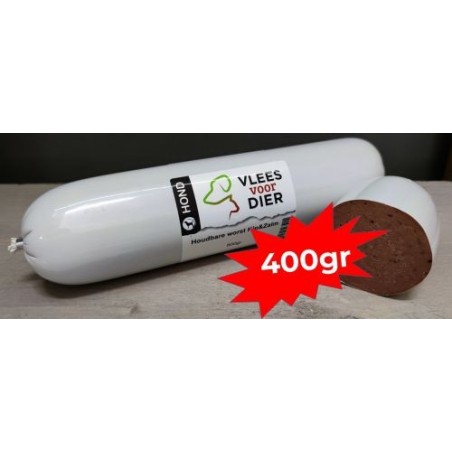 Vlees voor Dier RUND - houdbare worst 400gr