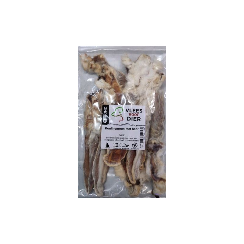 Konijnenoren met haar / vacht - per 100gr verpakt