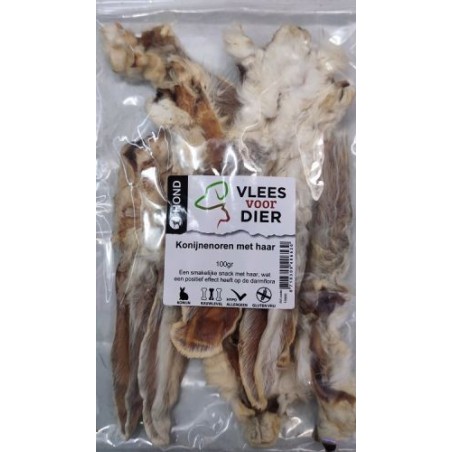 Konijnenoren met haar / vacht - per 100gr verpakt